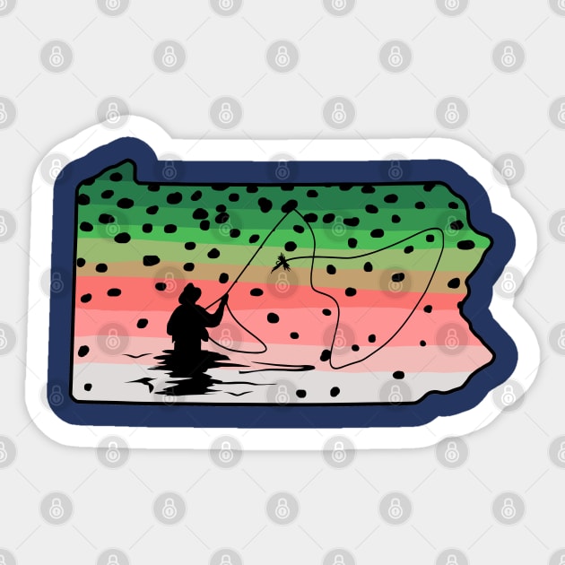 Rainbow Trout Fly Fish Pennsylvania State Map Fly Fishing Fisherman Gifts Sticker by TeeCreations